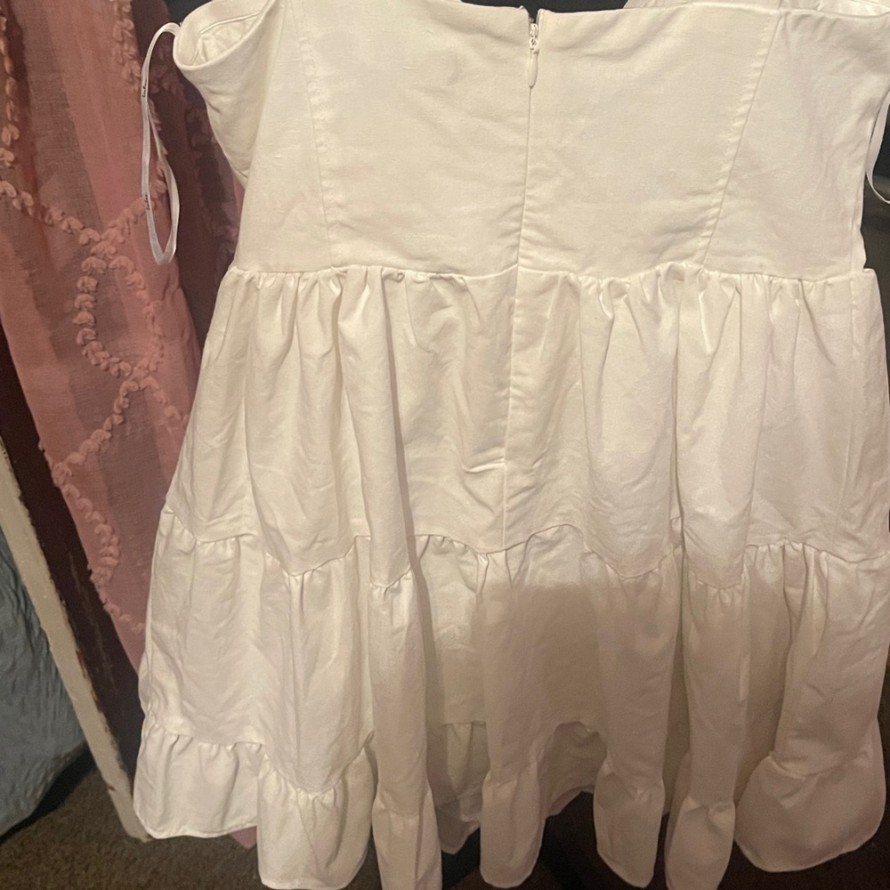 Lulu's Tier-ly Delightful White Tie-Strap Tiered Bustier Mini Dress - Picture 6 of 7
